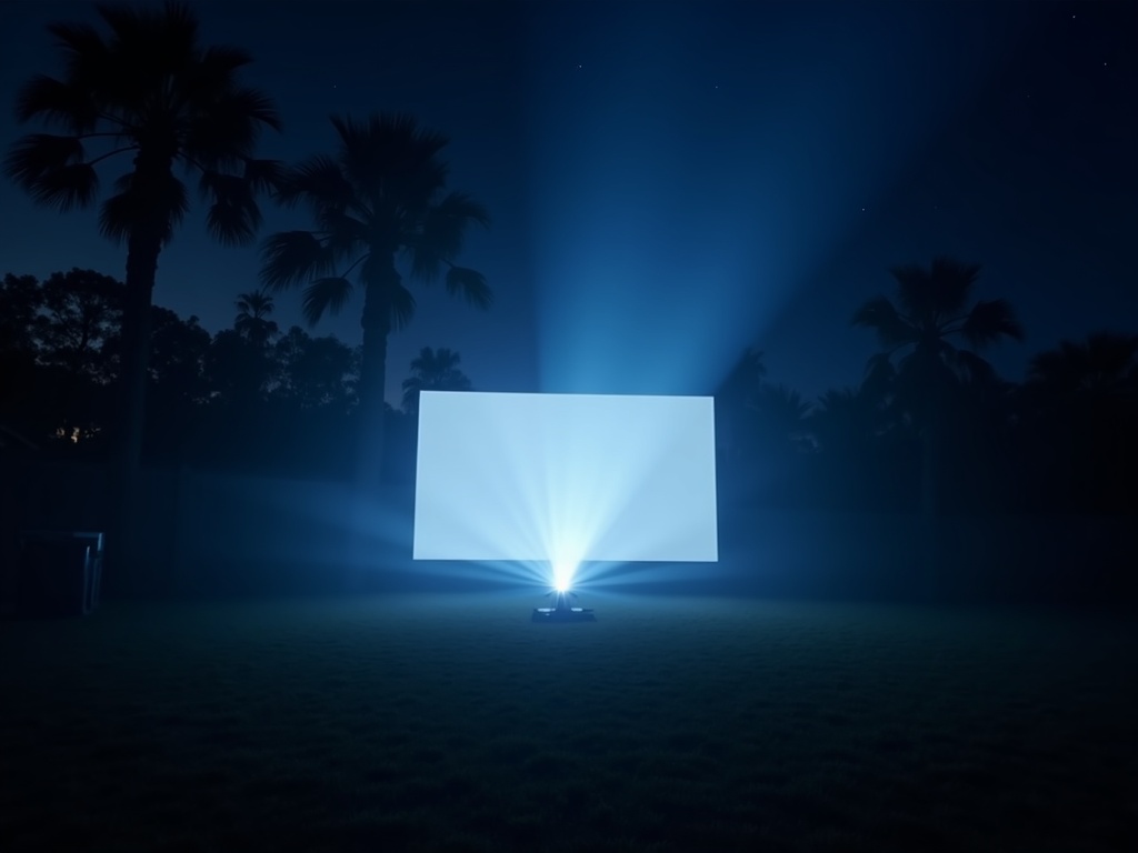 Professional 4K projector beam at outdoor cinema